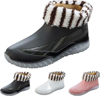 Generic Wellies Womens Slip On Rain Boots Wellington Winter Warm Chelsea Boots with Plush Lined Ladies Outdoor Waterproof Anti-Slip Ankle Rain Shoes for Garde