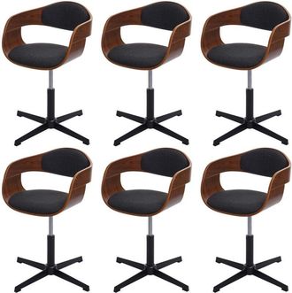 Hhg Nunca Usado] Juego De 6 Sillas De Comedor Hhg 496, Silla, Altura Regulable, Mecanismo Giratorio, Madera Curvada Mvg, Aspecto Nogal, Tela Gris Oscuro
