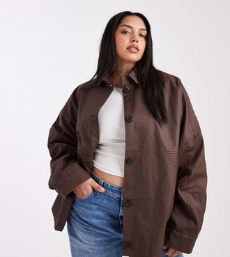Asos Curve ASOS DESIGN Curve - Giacca harrington color cioccolato cerata-Marrone