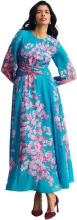 The Fold Portofino Silk Chiffon Dress in Blue at Nordstrom, Size 8