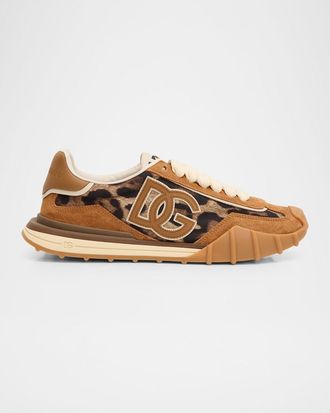 Dolce & Gabbana DG Cushion Leopard Nylon and Leather Low-Top Sneakers
