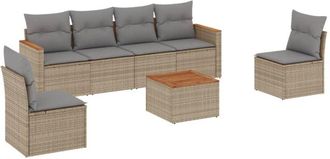 vidaXL Vidaxl - Juego De Sof&aacute;s Jard&iacute;n Con Cojines Beige Mezcla 7 Pzas Rat&aacute;n Pe