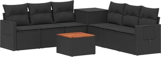 vidaXL Juego De Sof&aacute; 8 Uds. Negro Rat&aacute;n Sint&eacute;tico Y Acero Vidaxl