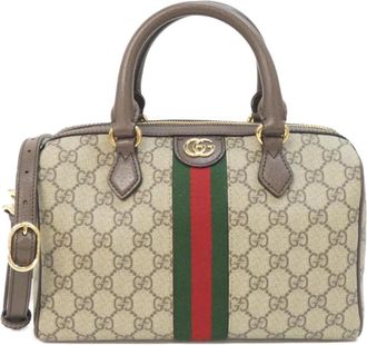 Gucci Beige Brown Gg Supreme Leather Boston Bag (Pre-Owned)