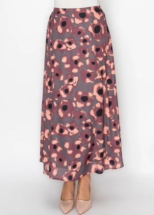YAL New York Floral Print A-Line Skirt in Burgundy