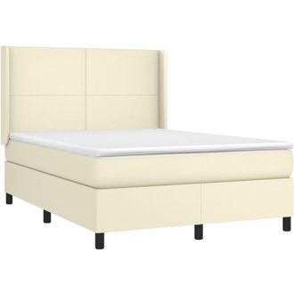 vidaXL Cama Box Spring Con Colch&oacute;n Cuero Sint&eacute;tico Crema 140x190 Cm Vidaxl