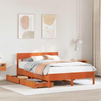 vidaXL Cama Sin Colch&oacute;n Madera Maciza De Pino Marr&oacute;n Cera 160x200 Cm Vidaxl