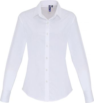 Premier Dames/dames Stretch Fit Poplin Blouse met lange mouwen (Wit)