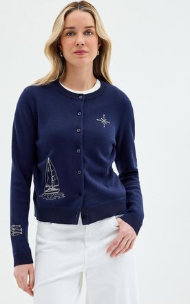 Contemporaine Womens Delicate embroidery 100% cotton Cardigan Sweater