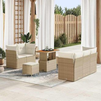 vidaXL Conjunto De Sof&aacute; De Jard&iacute;n 8 Pcs Beige Rat&aacute;n Sint&eacute;tico Vidaxl