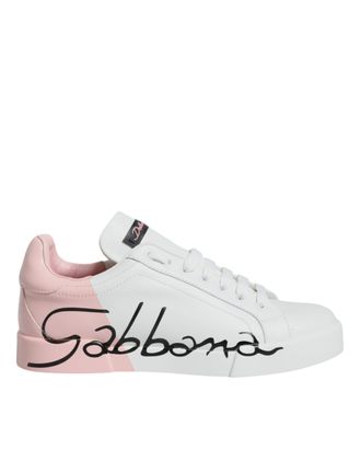 Dolce & Gabbana White Pink Portofino Low Top Sneakers Womens Shoes