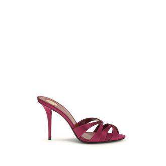 Saint Laurent Bordeaux Silk Stiletto Heel Womens Sandals