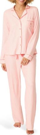 PJ Salvage Paloma Mama Stripe Long Sleeve Pajamas & Eye Mask Set in Grapefruit at Nordstrom, Size X-Small
