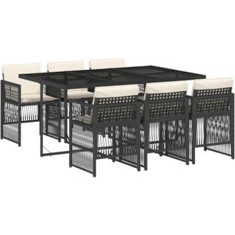 vidaXL Vidaxl - Set De Comedor De Jard&iacute;n 7 Pzas Y Cojines Rat&aacute;n Sint&eacute;tico Negro