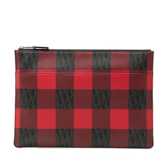 Dior Pre-owned Dior Homme Plaid Printed Diorissimo Coated Canvas Zip Clutch Unisex LIEO5PT1FTGDTSFR
