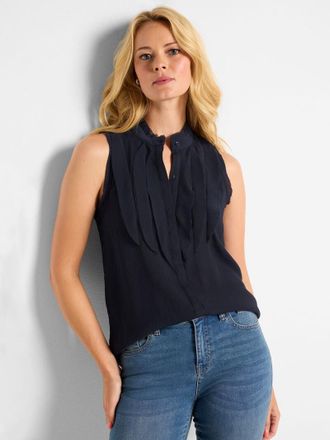 Nic+Zoe NIC+ZOE Falling Tank Top Women Dark Indigo Chiffon Woven Pullover RED359