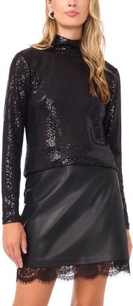 Vince Camuto Sequin Turtleneck Top in Rich Black at Nordstrom, Size Xx-Small