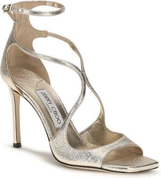 Jimmy Choo London Womens Azia Heel Sandal Gold Calf Leather Bos