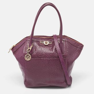 DKNY Dkny Purple Textured Leather Logo Zip Satchel