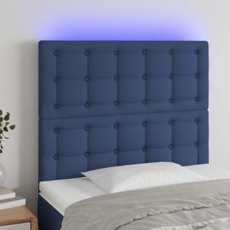 vidaXL Cabecero Con Luces Led Tela Azul 100x5x118/128 Cm Vidaxl