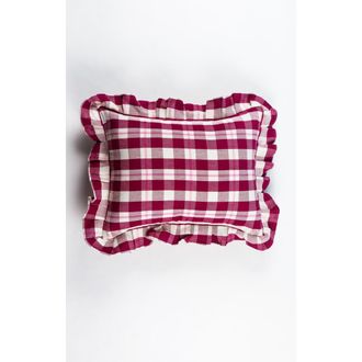 Archive New York Abigail Cranberry Handwoven Cotton Plaid Ruffle Pillow in Burgundy at Nordstrom, Size Small