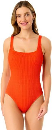 Anne Cole Womens Textured Classic Square Neck One Piece Swimsuit in Paprika Flame at Nordstrom, Size 16