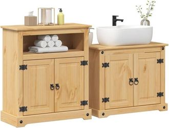 vidaXL Juego De Muebles De Ba&ntilde;o Corona 2 Pzas Madera Maciza Pino Vidaxl