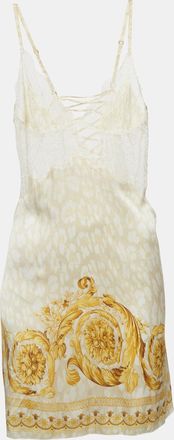 Versace White /gold Baroque Print Silk Lace Trim Camisole