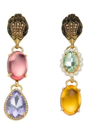 Kurt Geiger Candy Mismatched Crystal & Cabochon Linear Drop Earrings in Gold/Multi at Nordstrom