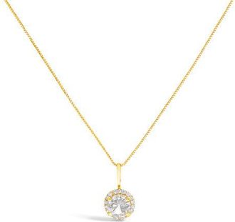 House of Brilliance 10K Gold Gemstone and 1/10 Cttw Diamond Accent Halo Pendant Necklace in Yellow | White Topaz at Nordstrom