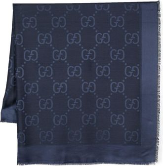 Gucci GG-pattern scarf - unisex - Silk/Wool - One Size - Blue