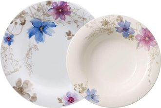 Villeroy & Boch Mariefleur Gris Basic Servizio da Tavola per 6 Persone, 12 Pezzi, Porcellana Premium, Bianco/Multicolore