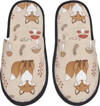 Generic Plush House Slipper Fox Mushroom Cotton Slipper Breathable Womens Slippers for Travel Indoor Hotels M