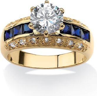 Palm Beach Jewelry 3.53 TCW Round Cubic Zirconia and Simulated Blue Sapphire 14k Gold-Plated Ring