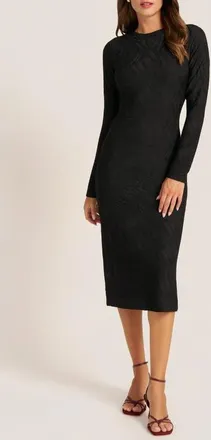 Matty M Jasper Texture Long Sleeve Midi Dress in Black at Nordstrom, Size Xx-Small