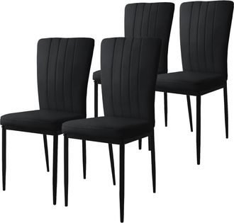 ML Design Set De 4 Sillas De Comedor, Tapizadas De Terciopelo Negro, Respaldo Alto, Asiento Dise&ntilde;o Moderno Y C&oacute;modo Para Sal&oacute;n O Cocina, Ergon&oacute;mico, Vers&aacute;til Y 