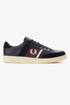 Fred Perry B725 Leather Suede Mens Navy/Ecru/Oxblood Trainers - Blue - Size UK 10