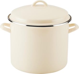 Rachael Ray 12-Quart Induction Enamel Stockpot with Lid, Almond