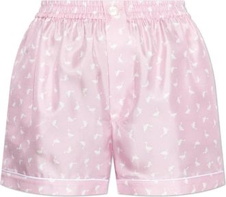 Moschino Zijden Shorts met Print - Dames - Bermuda - Roze - M - Korte Broeken