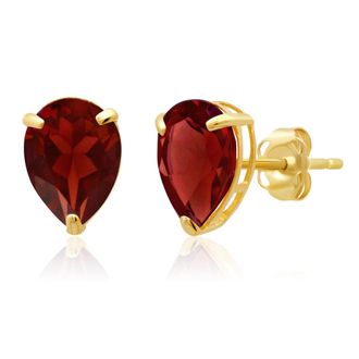 MAX + STONE 14k Yellow or White Gold Teardrop 8mm Gemstone Pear Shape Stud Earrings