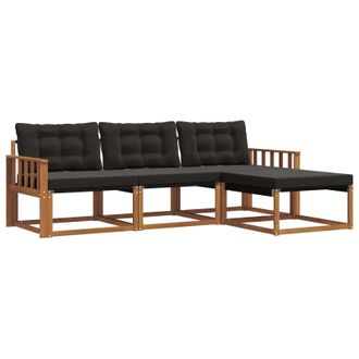 vidaXL Conjunto De Sof&aacute;s De Exterior Con Coj&iacute;n 4 Pcs Natural Y Negro Vidaxl