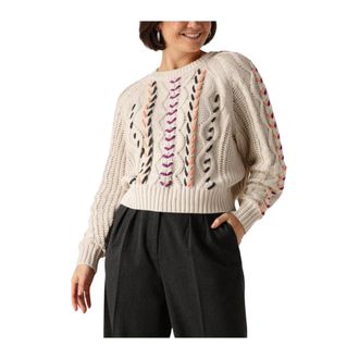 Catwalk Junkie Kleurrijke Cable Knit Trui - Dames - Ronde hals truien - Beige - XL - Katoen - Truien & Vesten