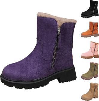 Generic Womens Chunky Platform Boots Side Zip Boots Women Winter Warm Shoes Retro Thicken Shoes Fleece Lined Snow Booties Durable Outdoor Boot For Outdoor Wal