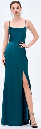 Bariano Stephanie Cowl Draped Satin Gown in Emerald at Nordstrom, Size 2