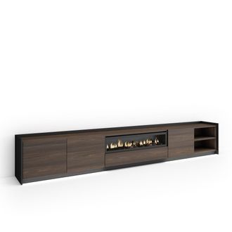 Skraut Home Skraut Home - Mueble Tv, Televisi&oacute;n, Muebles De Sal&oacute;n, Almacenaje, 310x37x50cm, Para Tv Hasta 80, Chimenea El&eacute;ctrica, Led, Estilo Moderno, Roble Oscur