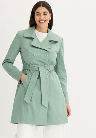 Bonprix Trenchcoat BONPRIX, Damen, Gr. 36, rauchgr&uuml;n, Web, Obermaterial: 97% Baumwolle, 3% Elasthan. Futter: 100% Polyester, unifarben, A-Linie ca. Mitte Ober