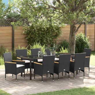 vidaXL Conjunto De Comedor De Jard&iacute;n 9 Pcs Negro Rat&aacute;n Sint&eacute;tico Vidaxl