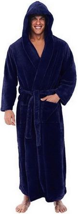 Generic Towel Dressing Gown, Towelling Robe Men Hooded Bathrobe With Adjustable Belt Super Soft Fluffy Highly Absorbent Male(Blue,4XL)