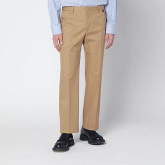Gucci Beige cotton trousers with Web detail