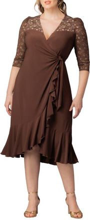 Kiyonna Lavish Lace Midi Wrap Dress in Chocolate at Nordstrom, Size 2 X